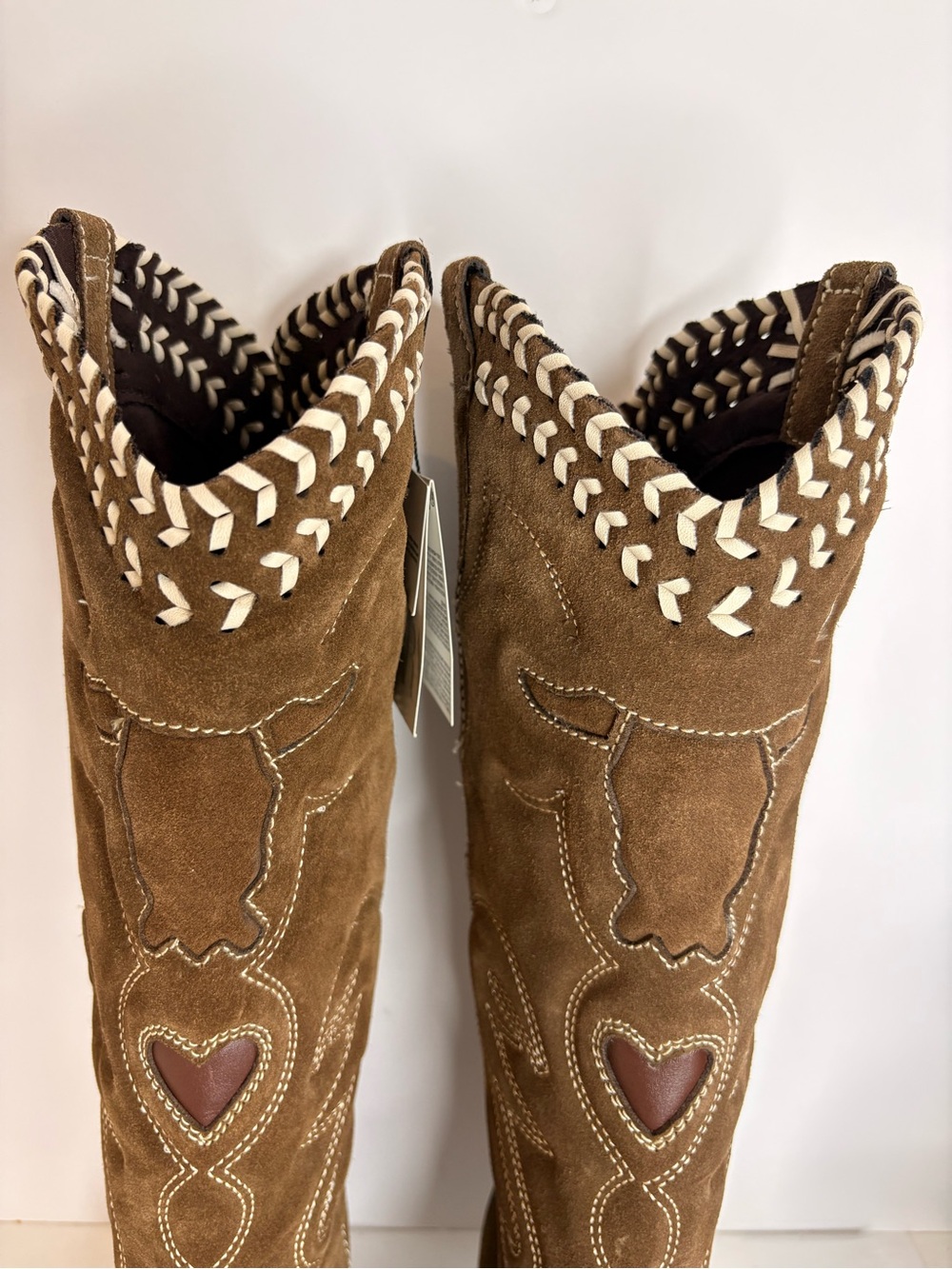 Zara Brown Suede Western Boots with quilted western Heart Detail - Picture 12 of 13